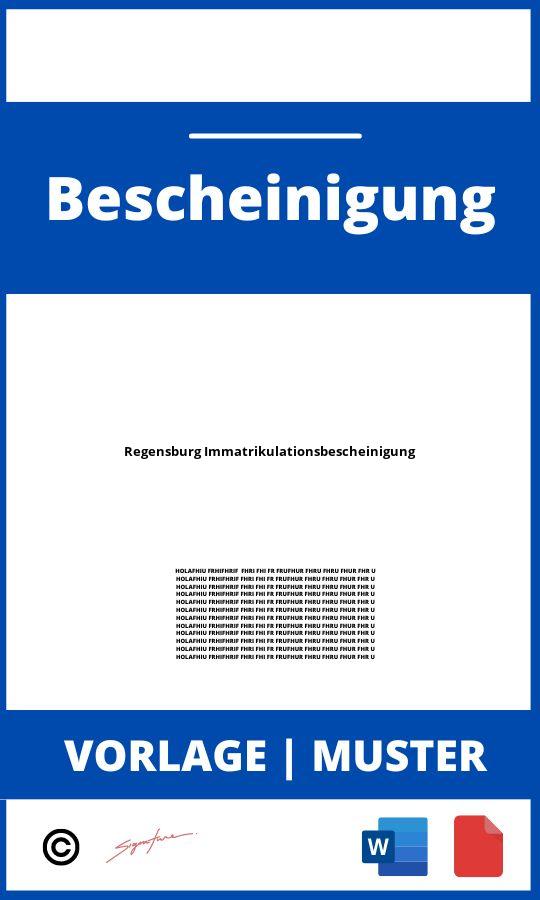 Regensburg Immatrikulationsbescheinigung